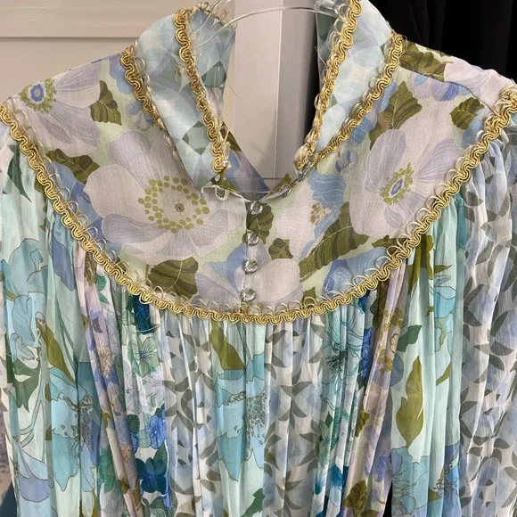 Floral Long Sleeve Dress - Blue and Green - Picture 4 of 5